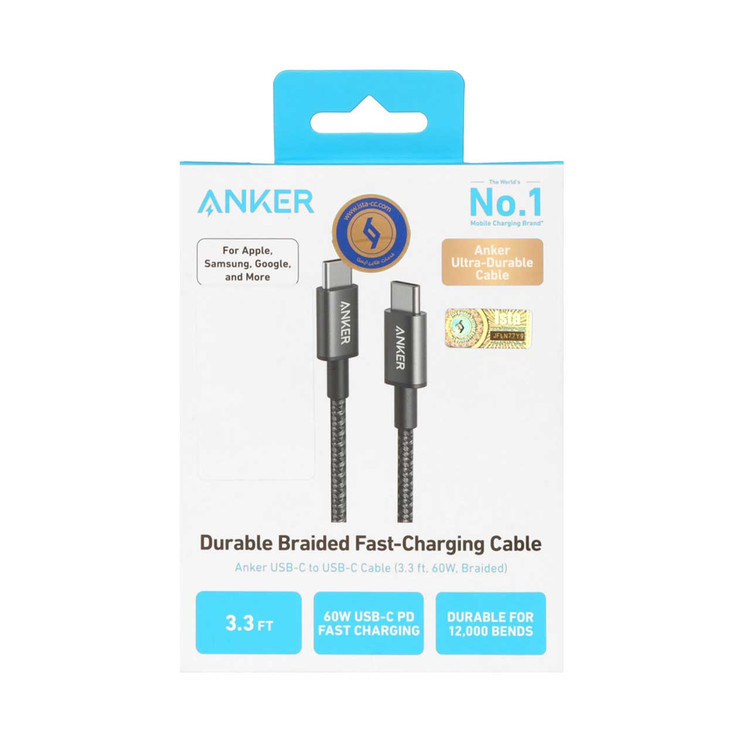 کابل شارژ فست ANKER Type-C to Type-C مدل A8752H11 - مشکی (گارانتی 18ماهه حافظه طلایی ایستا)