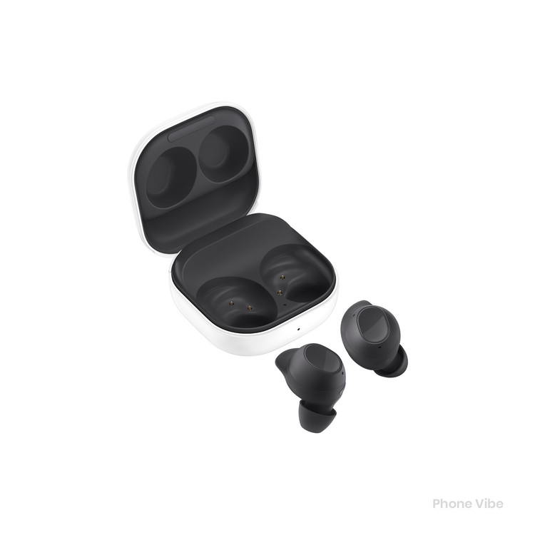 نمای سه رخ هندزفری سامسونگ Galaxy Buds FE با کیس باز رنگ مشکی